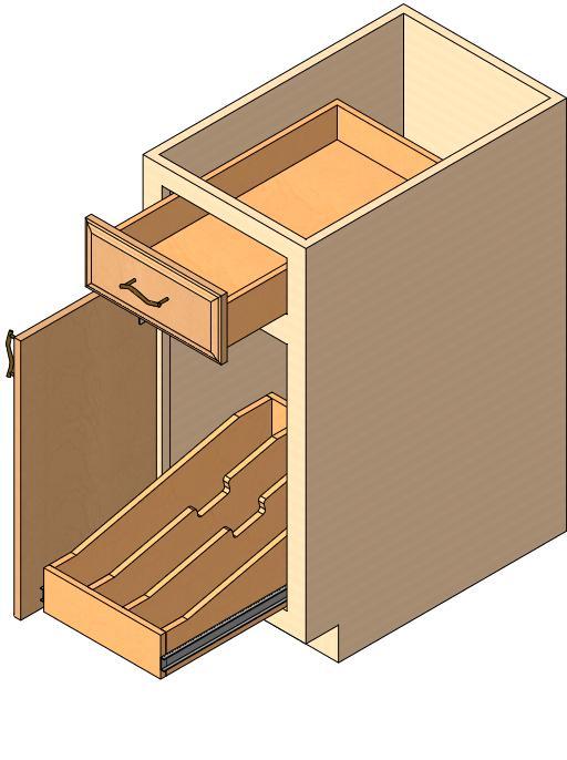 Base Cabinet, 1 door, 1 drawer, 1 roll out tray divider