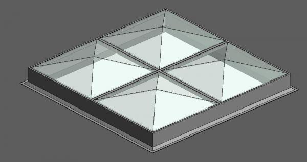 Adjustable Skylights in a Common Frame- 4x4 Unit