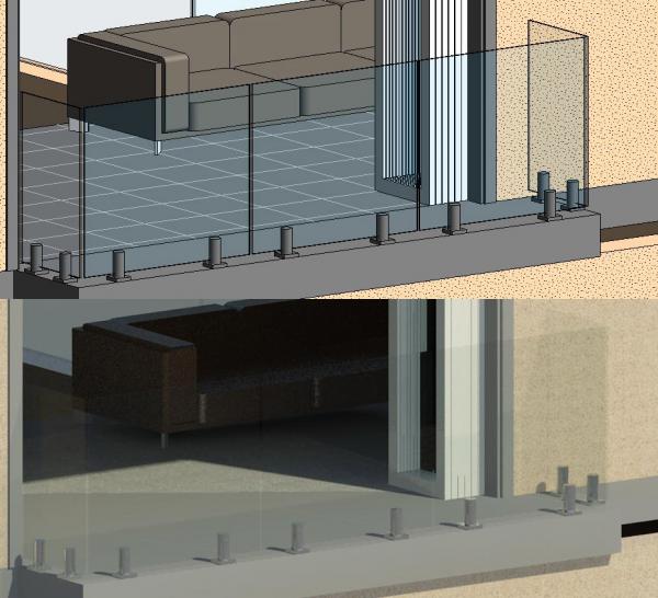 Frameless glass pool / balcony fence panel - fully parametric