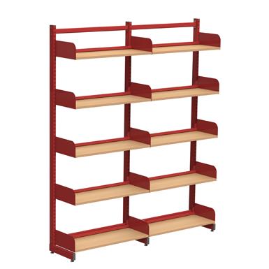 Freestanding shelving system L-frame 1000, wooden shelves on shelf ends