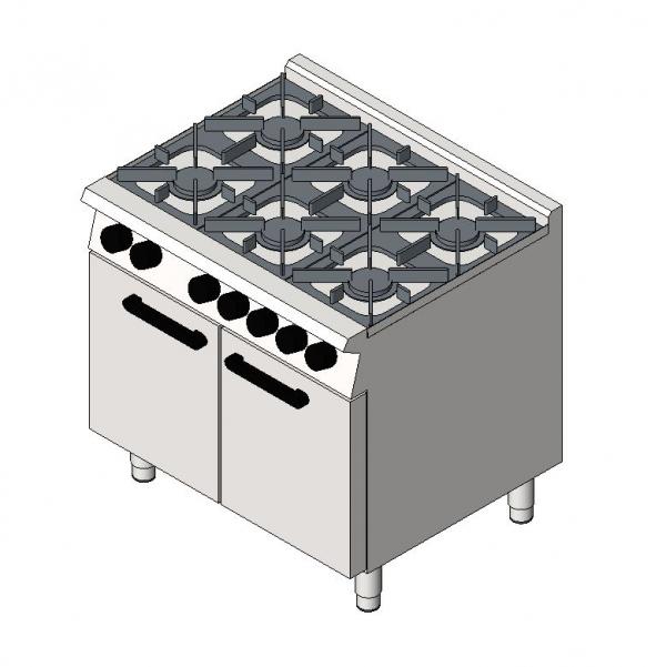 900mm Wide Gas Range with Oven Under