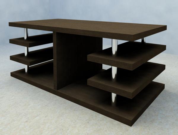 Wood coffee table with shelves