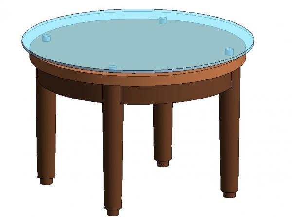 Coffee Table - 2'-0" Dia. Circular Glass Top + Wood Legs