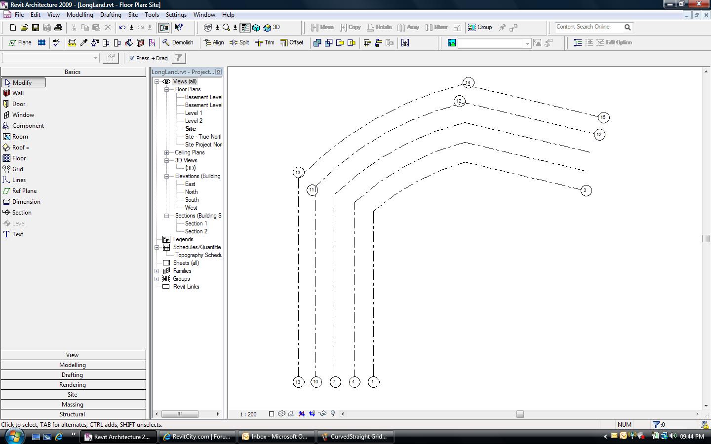 Curved Straight grids Revit 2009
