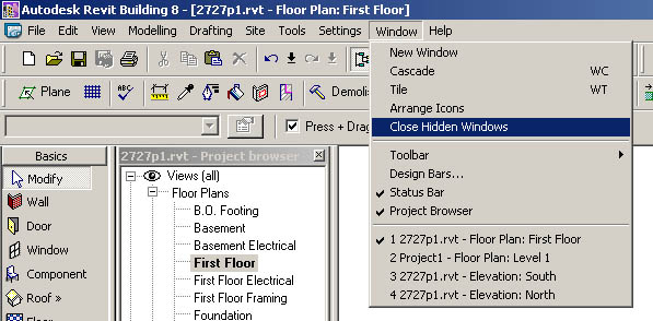 how to close all windows in a current revit project