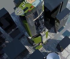 Aerial view plus helipad and park + pool