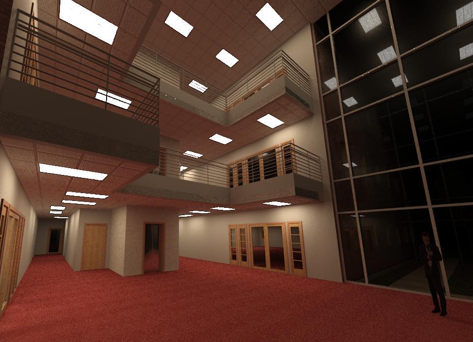 Night view of interior atrium-commercial building