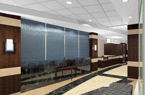 Hospital lobby water wall feature