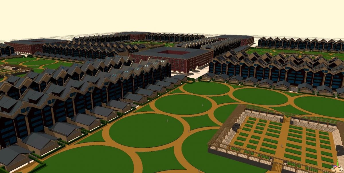 aerial view of rowhouse neighborhood