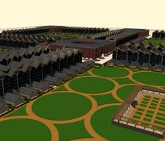 aerial view of rowhouse neighborhood