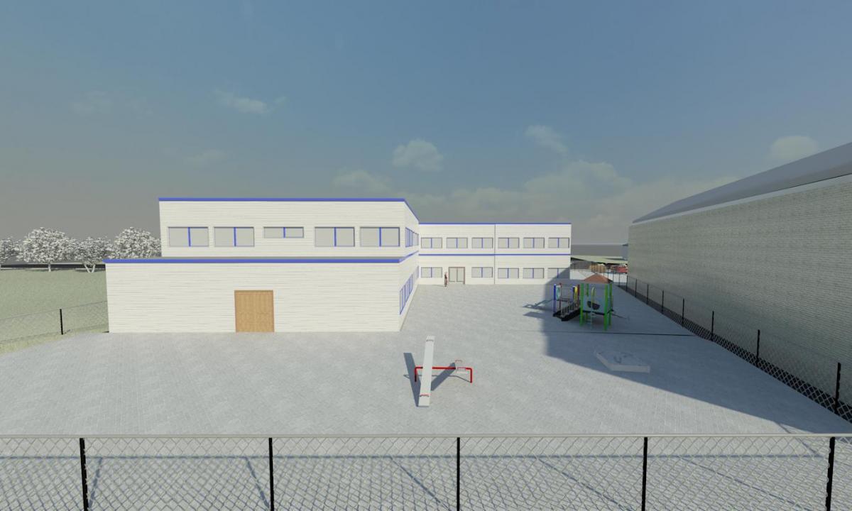 Back view temporary school Hulsberg