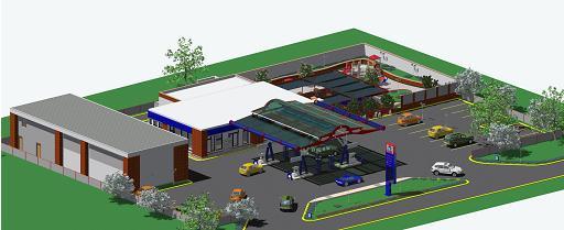 exterior perspective of petrol/gas station