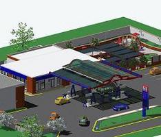 exterior perspective of petrol/gas station