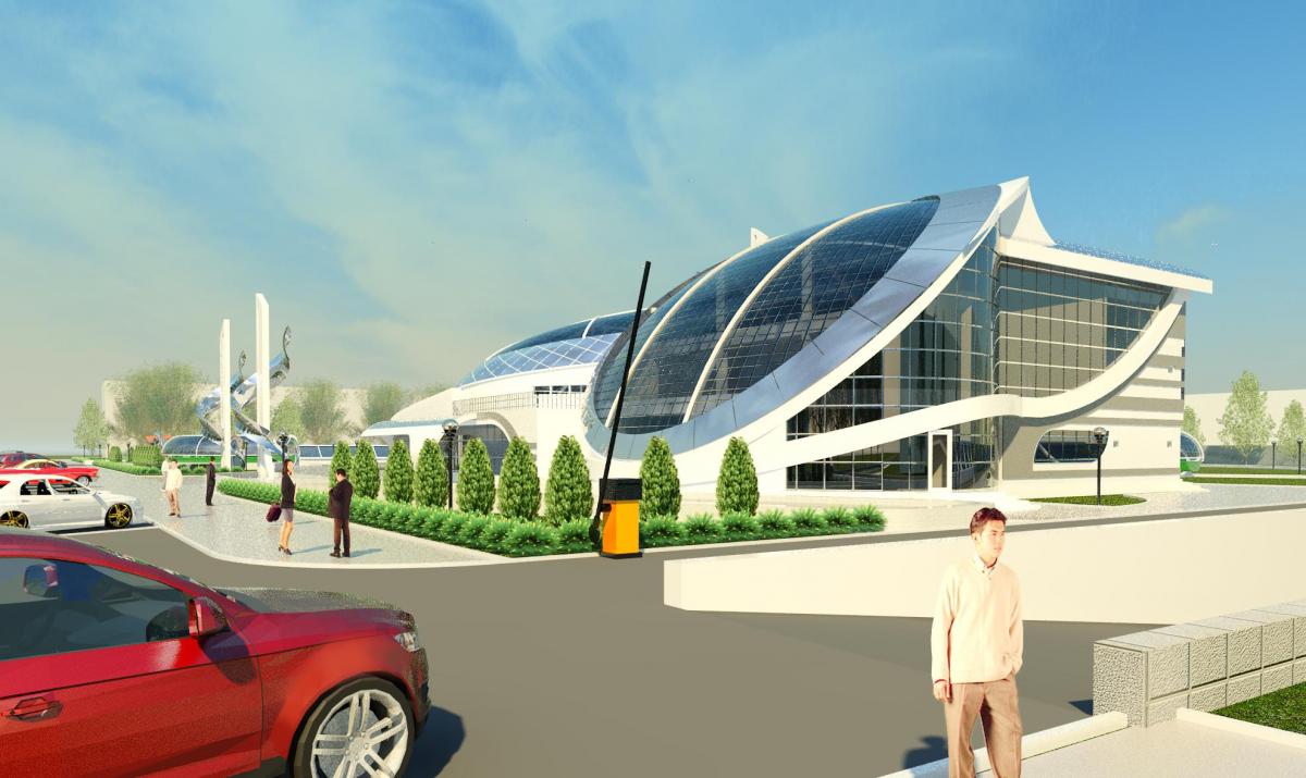 The administrative and exhibition building