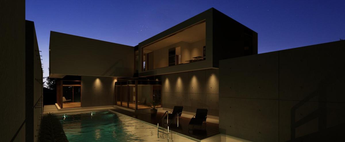 Modern House Night rendering