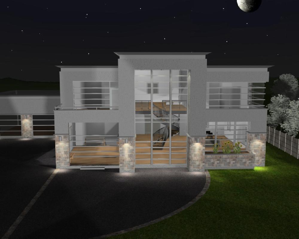 lakefront house night