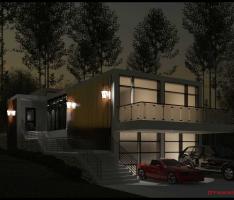 lodge in the woods-night