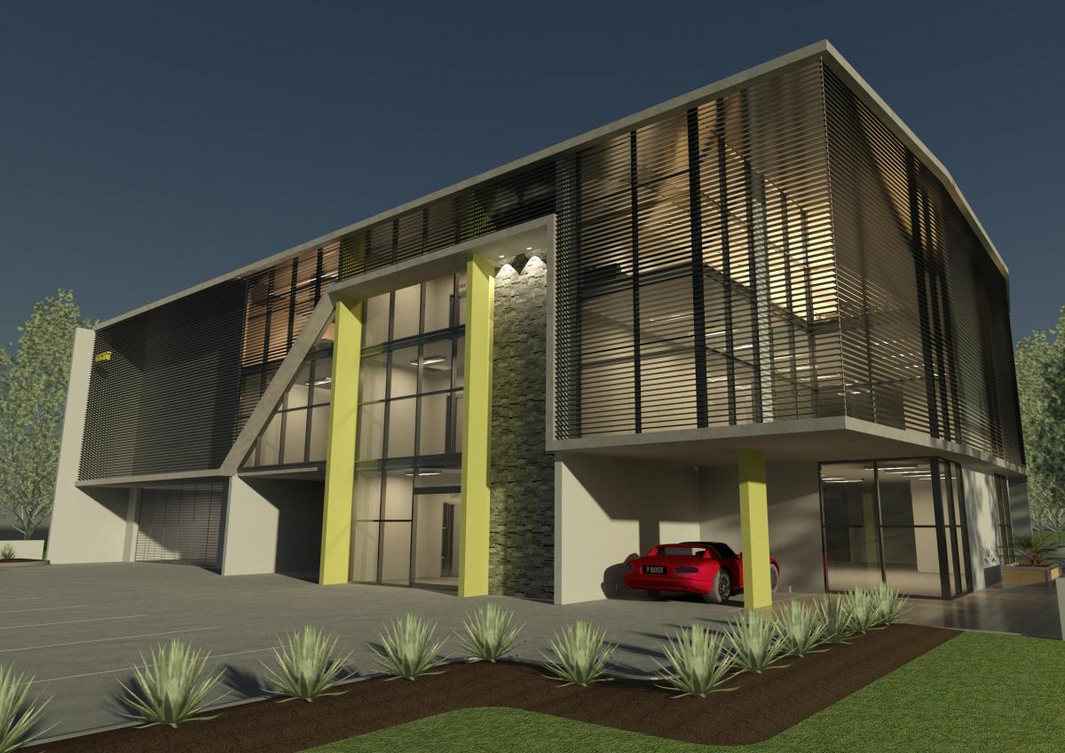 exterior perspective office building