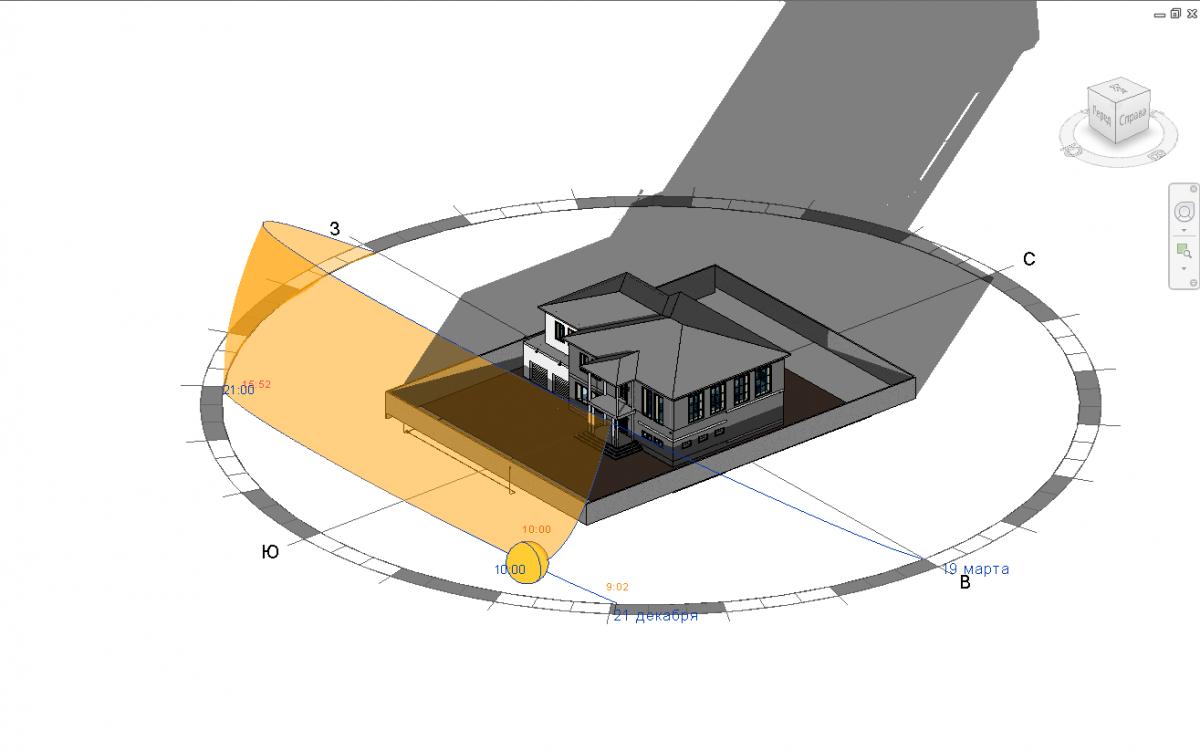 Sun position. House in Moscow region