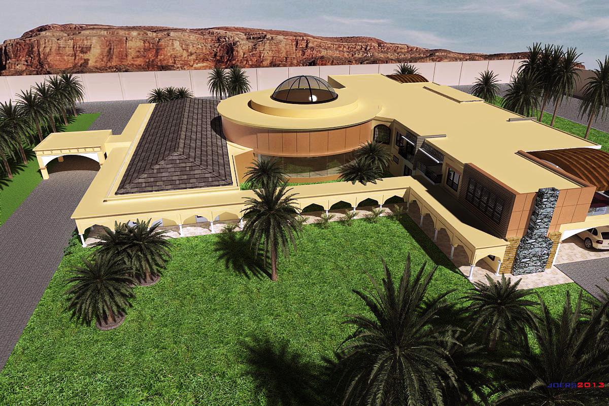 aerial view of a arabic residential mansion