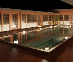 Santa Fe House - Koi Pond, Night