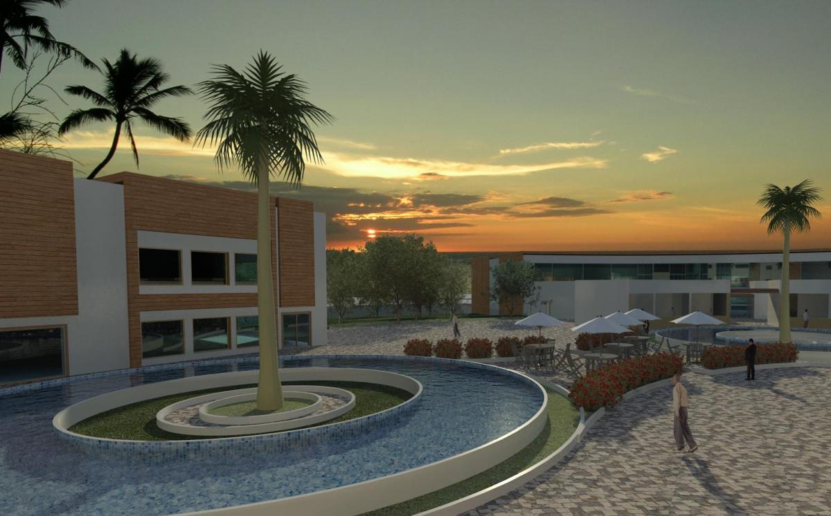 view of complex at evening