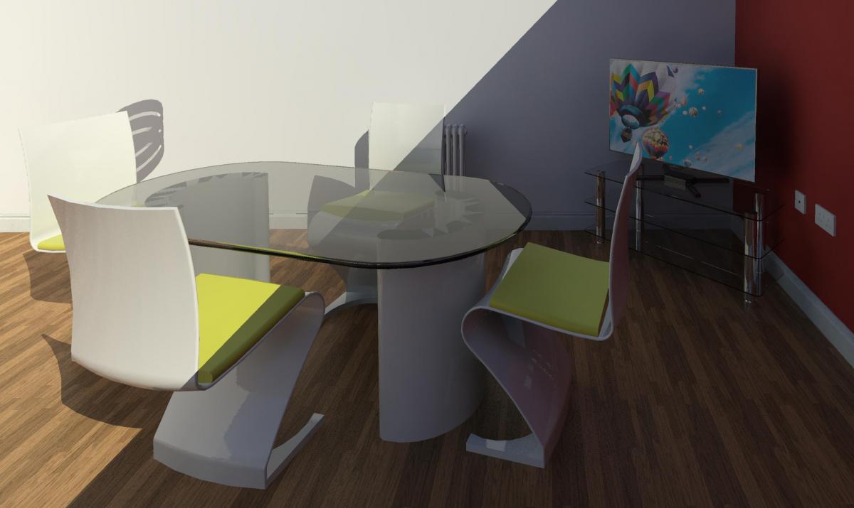 Dining Table & Chairs - with TV in background....