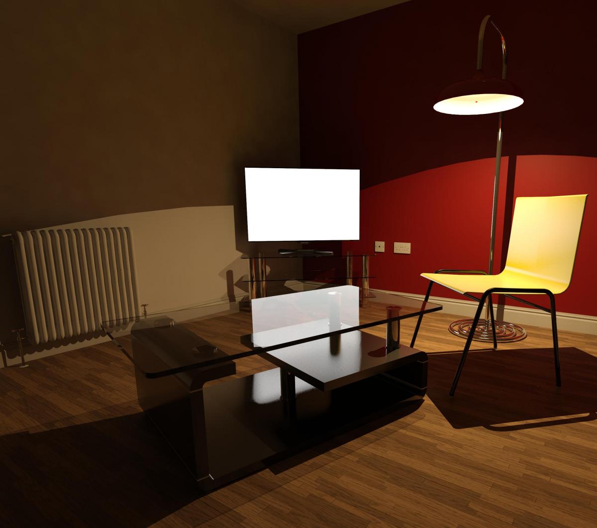 Living room render with internal lighting