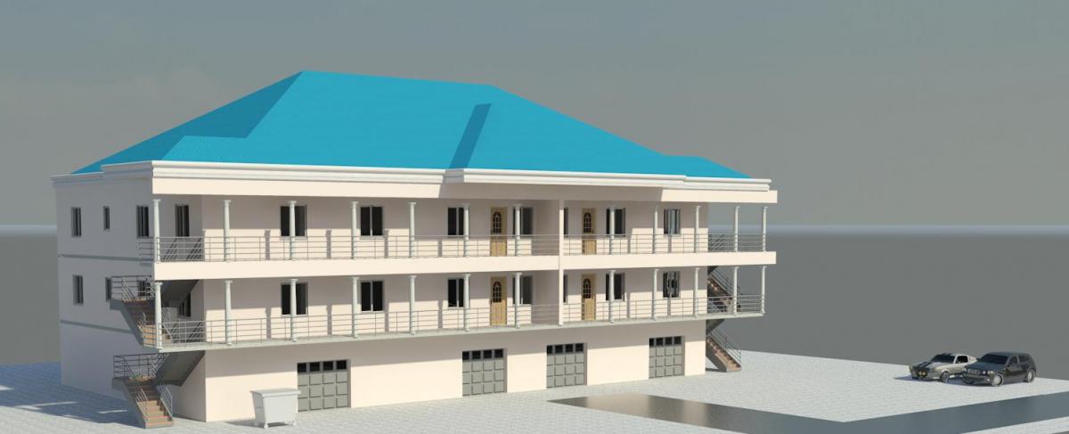 shop and apartment building