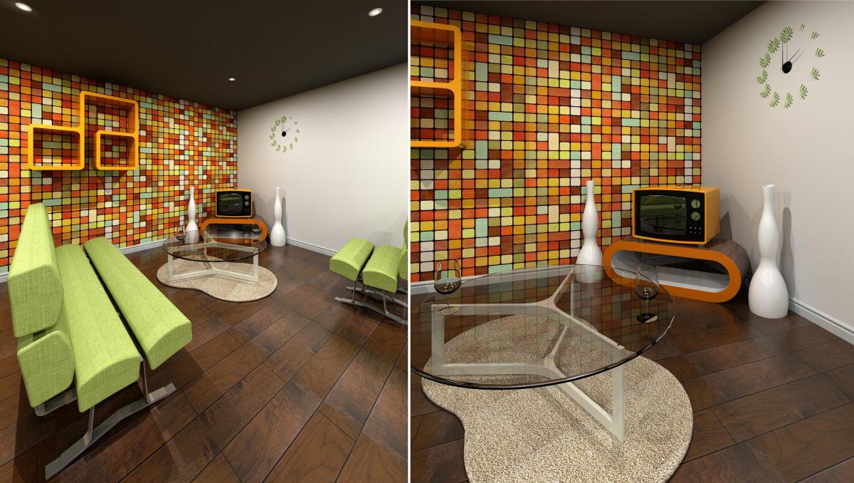 Retro Living Room Render