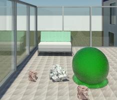 diamond, rose quartz and green glass sphere