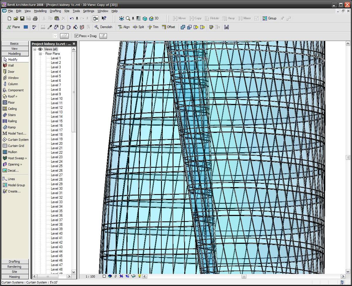 Massing study with curtainwall system