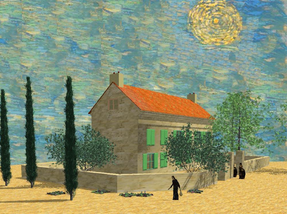 The White House at night with three women