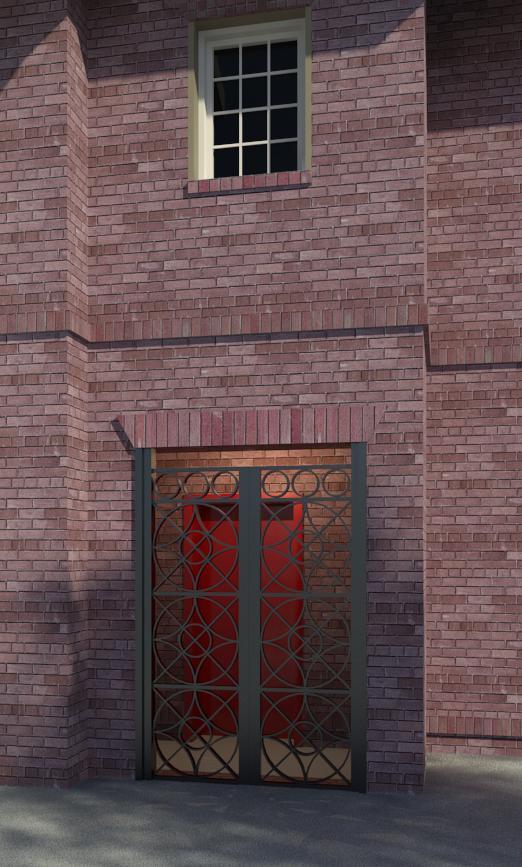 Red door with interior light