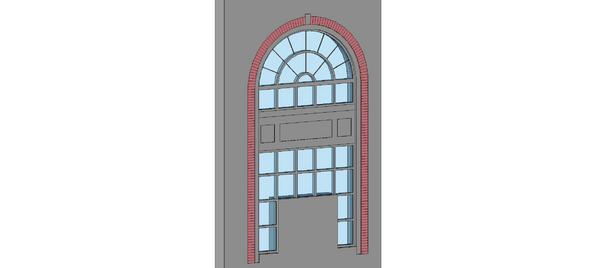 ARCHED ALUMINUM WINDOW SYSTEM W/ AREA FOR DBL DOOR