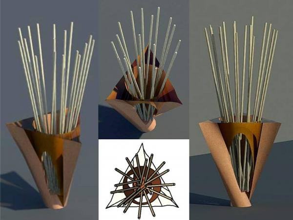 Jarrón perforado con varas de bambu