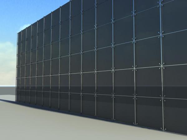 rectangular curtain panel at spider fixtures; Painel cortina com fixador