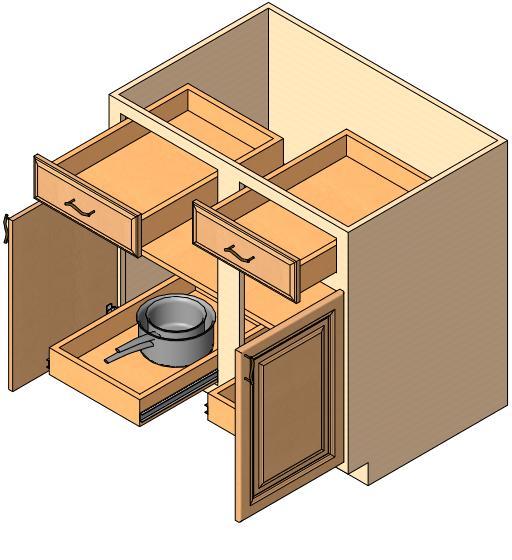 Base Cabinet, 2 doors, 2 drawers, 2 deep roll out trays