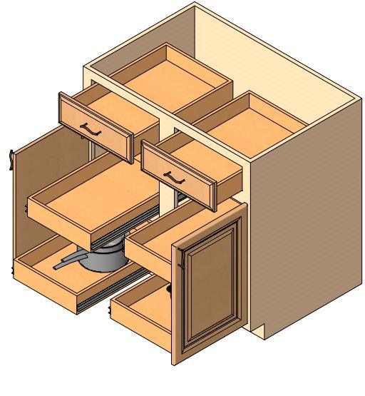 Base Cabinet, 2 doors, 2 drawers, 4 deep roll out trays