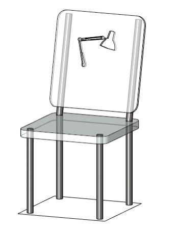 Chair in glass with logo of lamp