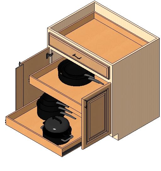 Base Cabinet, 2 doors with batten, 1 drawer, 2 deep roll out trays