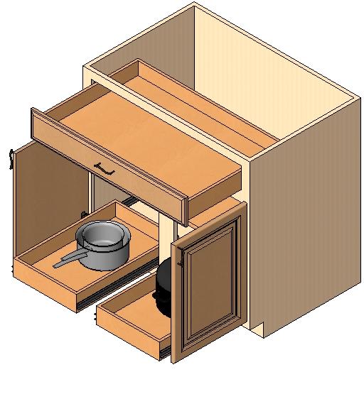Base Cabinet, 2 doors, 1 drawer, 1 shelf, 2 deep roll out trays