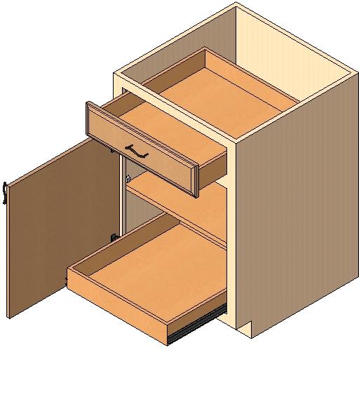 Base Cabinet, 1 door, 1 drawer, 1 deep roll out tray