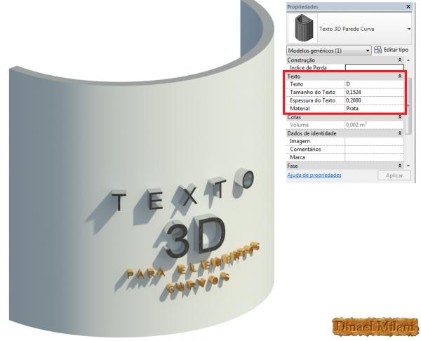 Texto 3D para elementos curvos