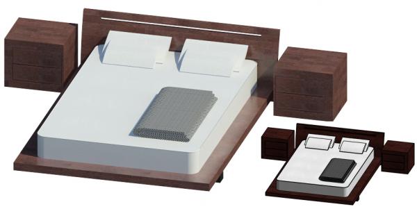 EN: Bed and 2 bedside tables. FR : Lit avec 2 tables de chevets