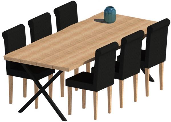 Wooden plank table with chairs