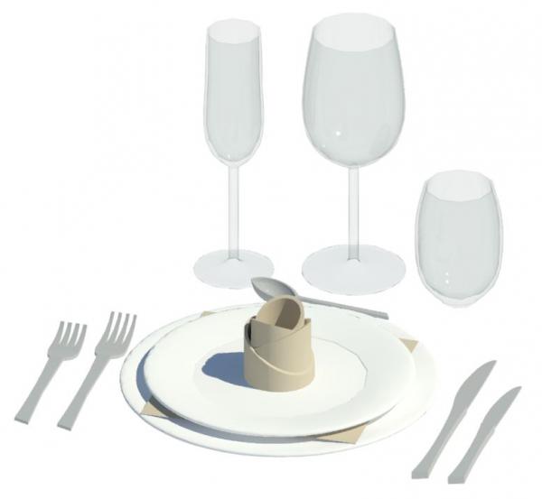 Dinner set with glass, plate and cutlery