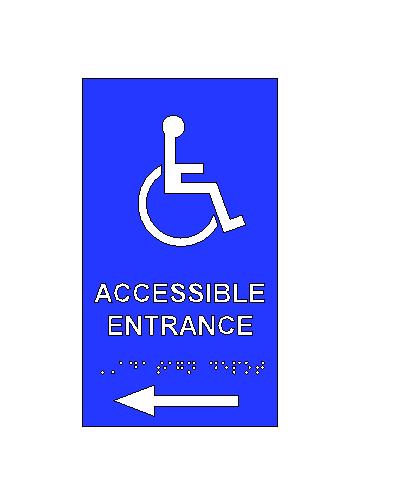 Accessible entrance sign at door with braille