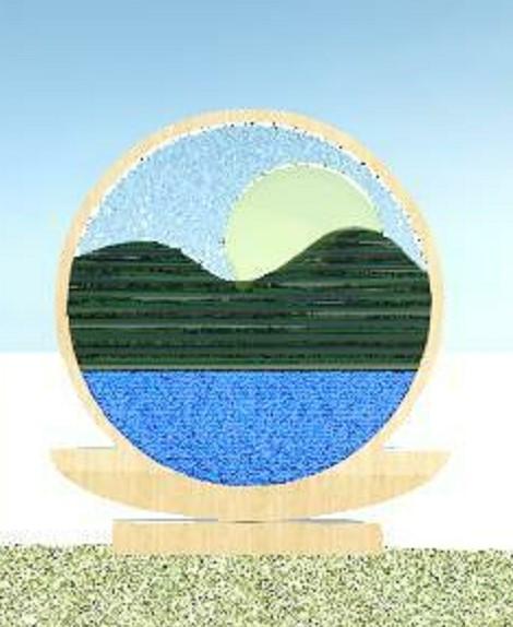 Round Wooden Mosaic Glass Art
