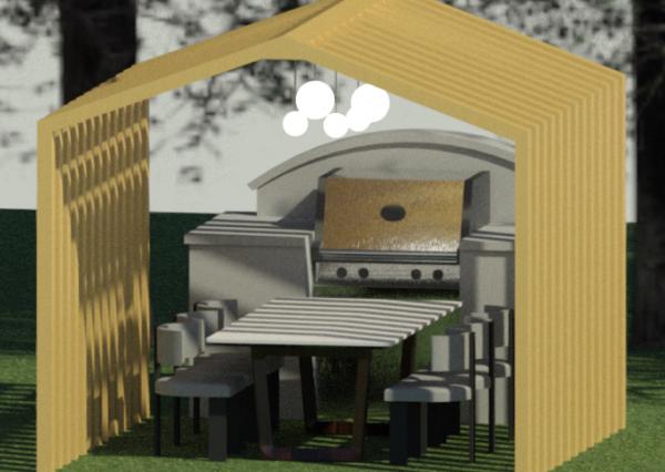 Modern Outdoor Dining with pavilion and bbq